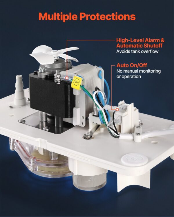 Condensate Pump, 1/12 HP, 90 GPH, 20 Ft Lift, 115V Automatic AC Condensation Removal Pump With Safety Switch 20 Ft Tubing, For Air Conditioner, Dehumidifier, HVAC, Furnace, Ice Maker Water Drain