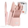 6956732a-4b93-4741-a164-28753cfb78a3.jpg Kitchen Knife Set With Block, 14 Piece Pink Non-Stick Paint Coating Stainless Steel Knives Set, Anti-Rust And Dishwasher Safe, 12 Knives With Kitchen Shears And Block Pink