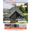 Canvas Bell Tent, 4 Seasons 9.84 Ft Yurt Tent For Camping With Stove Jack, Canvas Breathable Holds Up To 3 People With Zipped Detachable Floor, For Family Camping Glamping Outdoor Hunting Party