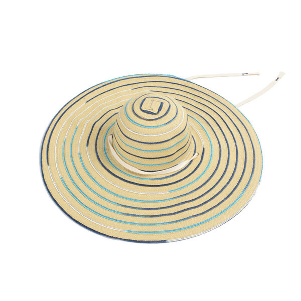 New Elegant Natural Hand-woven Ribbon Dome Wide Brim Straw Hat For Women Summer Beach Vacation Casual Stripe Designer Hats