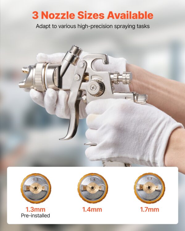 LVLP Air Spray Gun, Gravity Feed Paint Sprayer Gun With 3 Nozzles (1.3/1.4/1.7mm), 600ml Capacity Automotive Paint Sprayer With Air Regulator For Furniture, Car Painting, Home Improvement