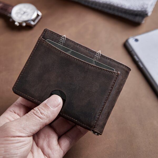 Mens Wallet Genuine Leather Slim Bifold Wallet With Airtag Holder, RFID Blocking, Front Pocket Wallet With Money Clip,ID Window Credit Card Holder