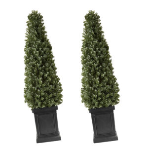Artificial Boxwood Topiary 3.3 Ft Set Of 2 With Sturdy Pot Greenery, Premium PE Fake Trees, Year-Round Indoor & Outdoor Faux Green Plant For Front Door, Entryway, Porch, Balcony, Patio, Garden