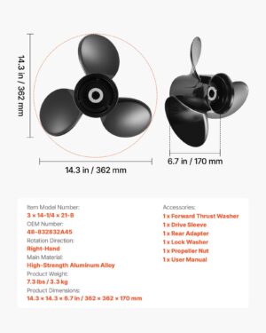 76022976-a6a5-4b1f-a300-2f2f8b830105.jpg Outboard Propeller, Upgrade OEM 15 Spline Tooth Aluminum Outboard Boat Propeller Fit Mercury/Mariner Engines 90-400 HP, 4-3/4" Gearcase, 3-Blade, RH (Right Hand Rotation), OEM No. 48-832832A45