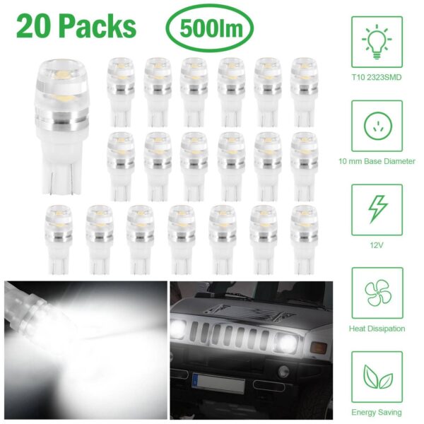 767d91fb-b538-4ce4-9f2c-a12dc6fac862.jpg 20Pcs Per Kit LED Car Light Bulbs 500lm T10 2323SMD 6500K White Auto Lamps Replacement For Dome Map Door Trunk Signal License Plate