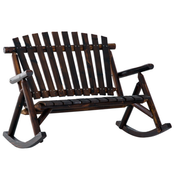 Classic Wooden High-Back Rocker, Carbonized For Garden Serenity & Relaxation, Durable Outdoor Furniture