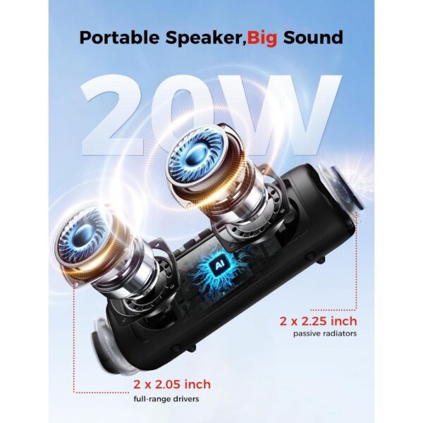 7a3aedd3-441d-4e68-b03b-24737479926f.jpg Bluetooth Speaker, 20W HD Sound, Portable Wireless, IPX5 Waterproof, Up To 24H Playtime, TWS Pairing