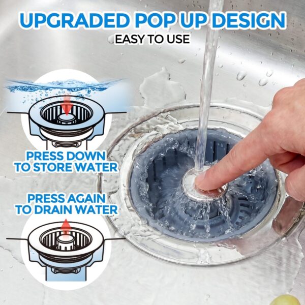 7e9fb055-4940-4d49-a5ce-d709984fb2a7.jpg Sink Drain Strainer Sink Stopper Kitchen Drain, 3 In 1 Kitchen Sink Drain Strainer With Anti Clogging Basket Kitchen Gadgets Clearance Sink Accessories, Fit US Standard 3-1 2'' Sink Hole, Silver
