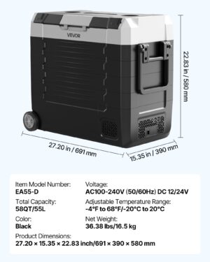 81c15116-535c-4aa8-b0af-5315d49a5030.jpg Car Refrigerator, DC 12/24V AC100-240V Compressor Electric Cooler, -4°F To 68°F Truck Refrigerator With APP Control, Wheels & Dual Zone, 58 QT Cars Cooler For RVs, Boats, Camping, Fishing