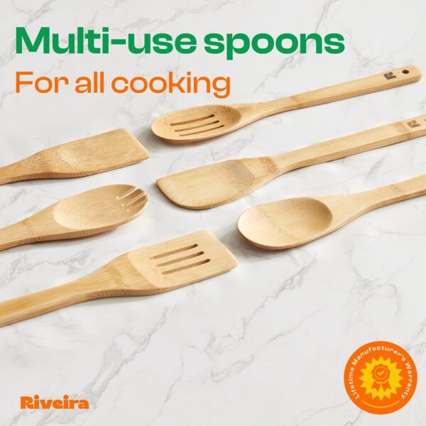 Bamboo Cooking Spoons 6-Piece Set, Wooden Kitchen Utensils With Spoons & Spatulas, Durable Cooking Tools For Home & Kitchen