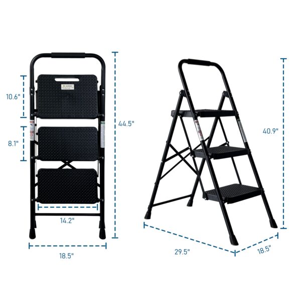 3 Step Ladder, Folding Step Stool With Wide Anti-Slip Pedal, Sturdy Steel Ladder, Lightweight, Portable Steel Step Stool