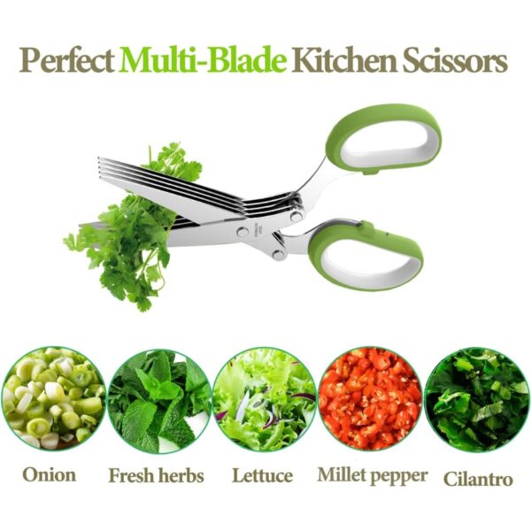 89535be4-d0e1-41d6-b2f2-aa9fbff436a7.jpg 2026 Upgraded Stainless Steel Herb Scissors Multi-Blade Herb Shears & Cutter Tool For Kitchen Prep Green, 8.3