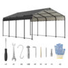 12X20 FT Metal Carport, Outdoor Car Shelter All Weather, Heavy Duty Outdoor Galvanized Car Shelter For Car Boat Truck And SUVs Black