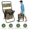 Foldable Fishing Chair With Backrest Built-In Cooler Bag Portable Handle Outdoor Lightweight Fishing Stool For Camping Hiking Hunting
