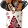 Christmas Kitchen Decor, Christmas Tree Ceramic Utensil Holder, Festive Countertop Organizer For Spoons, Forks, Spatulas & Tools