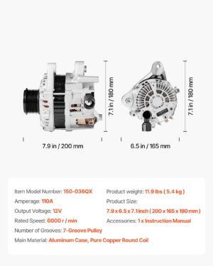 991f58f6-387b-46d2-92ef-e3b0c7898c0b.jpg Car Alternator 11999, Compatible With Honda Accord L4 2.4L 2013-2017, Automotive Replacement Alternator With Aluminum Housing And Pure Copper Round Coil, 31100-5A2-A02, AHGA88, 14489, A5TL0581ZC