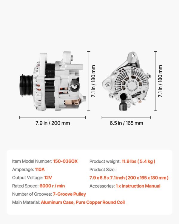 991f58f6-387b-46d2-92ef-e3b0c7898c0b.jpg Car Alternator 11999, Compatible With Honda Accord L4 2.4L 2013-2017, Automotive Replacement Alternator With Aluminum Housing And Pure Copper Round Coil, 31100-5A2-A02, AHGA88, 14489, A5TL0581ZC
