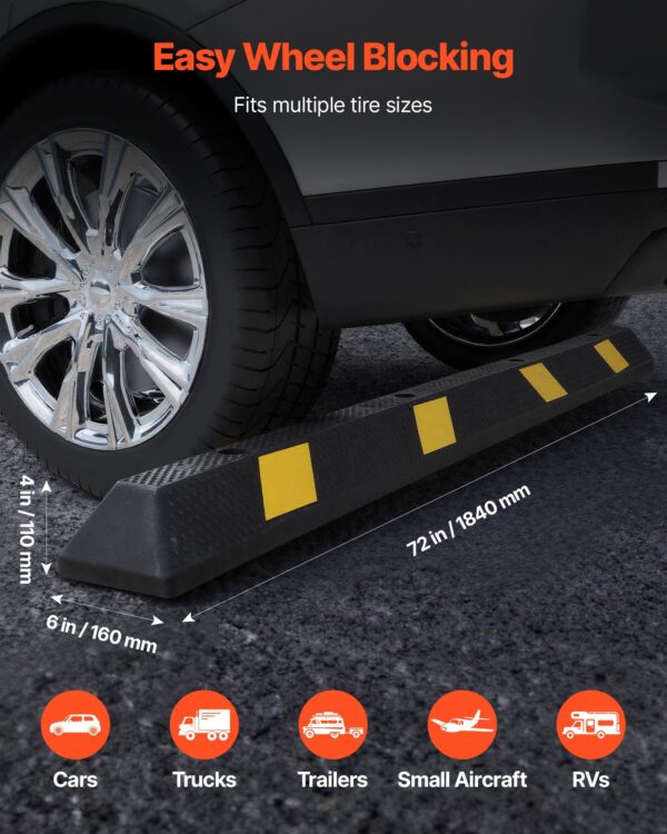 9e5bea3e-85dc-44c7-ba5b-9ab8325a4339.jpg Parking Stopper, 72 Inch 2 Pcs Heavy Duty Parking Aid For Garage, Rubber Curb Garage Floor Stopper With Reflective Strips, Aid Gadgets For Cars Vans Trucks Tire Wheel Guide Block Stops Bumpers