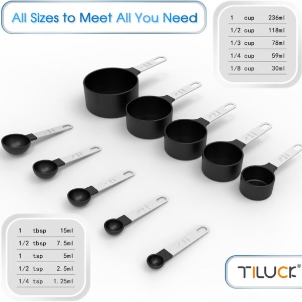 Stackable Measuring Cups & Spoons Set - Black Nesting Kitchen Gadgets With Stainless Steel Handles