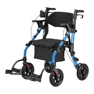 9eaa5437-5941-457c-9525-92470e87b7f4.jpg 2-in-1 Rollator Walker & Transport Chair For Seniors, Foldable Rolling Walker Wheelchair, Lightweight Aluminum Mobility Walking Aid With Solid PU Wheels, Cup & Cane Holder - Supports 300LBS