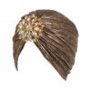 New Fashion Ladies Gold Silver Diamond Jewel Turban Hats For Women Chemo Bandana Hijab Pleated Indian Cap Turbante Hat