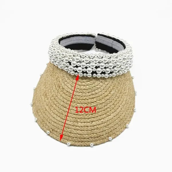 588775034 New Women Pearl Headband Hat Raffia Visor Caps For Girls Beach Hat Braided Fashion Cap Lady Summer Straw Sun Hats Wholesale