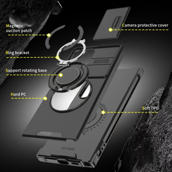Samsung S26 Ultra Magnetic Rotating Car Mount Phone Case A17 Lens Flip Cover S25 Shockproof