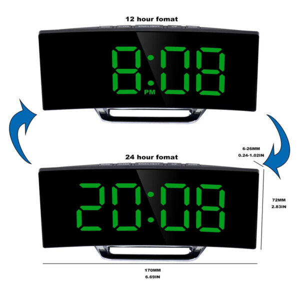 588596981 Fashion Curved Screen Clock Electronic Clock Large Screen LED Mirror Clock Silent Alarm Clock
