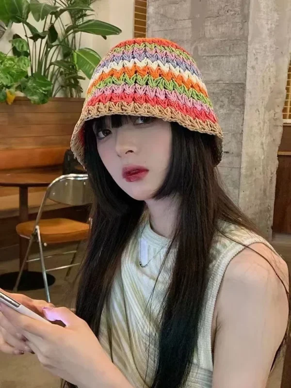 New Color Fisherman Hat Bucket Hats Japanese Summer Sunscreen Fashion Casual Paper Straw Top Cap Foldable Women Designer Sun Hat