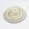 New Elegant Natural Hand-woven Ribbon Dome Wide Brim Straw Hat For Women Summer Beach Vacation Casual Stripe Designer Hats
