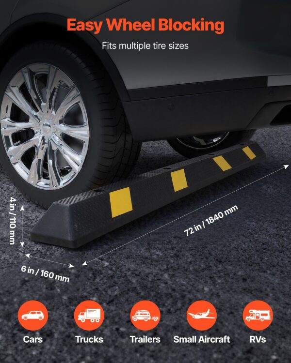 ad892400-01a4-4f3e-9466-a08a793ba1d6.jpg Parking Stopper, 72 Inch Heavy Duty Parking Aid For Garage, Rubber Curb Garage Floor Stopper With Reflective Strips, Vehicles Gadgets For Cars Vans Trucks Tire Wheel Guide Block Stops Bumpers