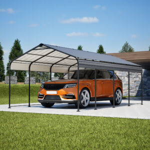 12X20 FT Metal Carport, Outdoor Car Shelter All Weather, Heavy Duty Outdoor Galvanized Car Shelter For Car Boat Truck And SUVs Black