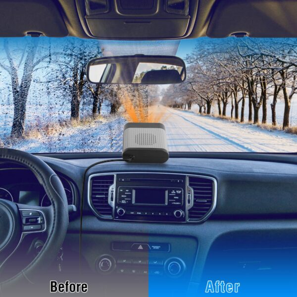 b0568a06-b2e4-44c1-a9fc-ed31d81ea85e.jpg 12V 150W Portable Car Heater Heating Fan 2 In 1 Defroster Defogger Demister Windshield Heater Automotive Cooling Fan With Air Purification 360 Degree Rotating Base