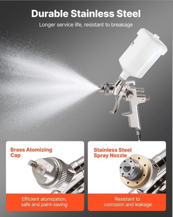 LVLP Air Spray Gun, Gravity Feed Paint Sprayer Gun With 3 Nozzles (1.3/1.4/1.7mm), 600ml Capacity Automotive Paint Sprayer With Air Regulator For Furniture, Car Painting, Home Improvement