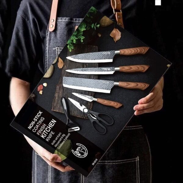 6 PCS Kitchen Knife Sets, Steel Kitchen Knives Set Tools Forged Kitchen Knife Scissors Ceramic Peeler Chef Slicer Knife Gift Case
