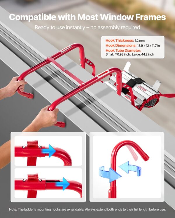 ba06ae1e-bff9-4497-ad57-3dda22b07f30.jpg Fire Escape Ladder, 5-6 Story 50FT Retractable Emergency Fire Ladder, Lightweight Aluminum Alloy Safety Escape Ladders With Sturdy Polyester Strap, Anti-Slip & Wide Rungs, 1000LBS Max Loading
