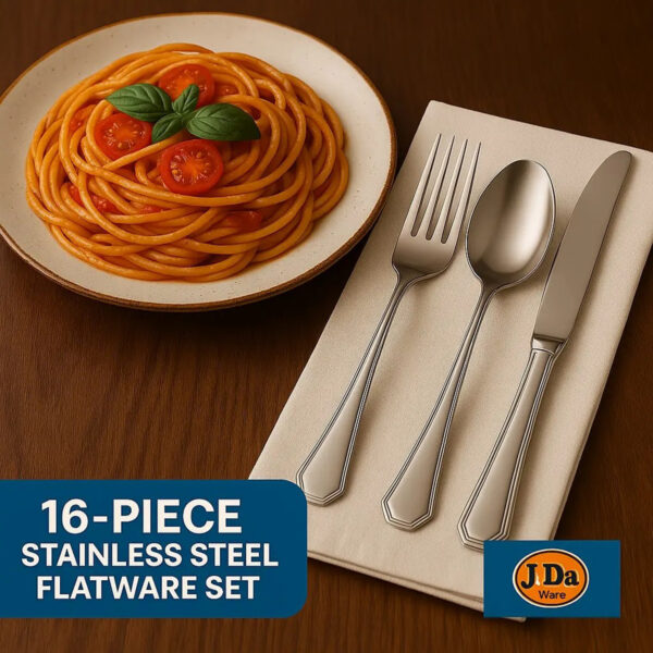 bd5be941-f085-42e6-a1a3-a947a076d883.jpg 16 Piece Luxury High-end Silver Tableware Family Utensil Set - Stainless Steel 4-person Utensil Service Including Fork, Knife, Spoon, And Teaspoon - Durable, Elegant, Rust Proof Utensil Set, USPS Ship