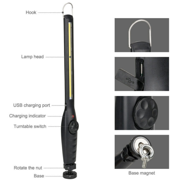 LED USB Rechargeable Work Light Magnetic Flashlight Flexible Cordless Torch Automotive Inspection Light