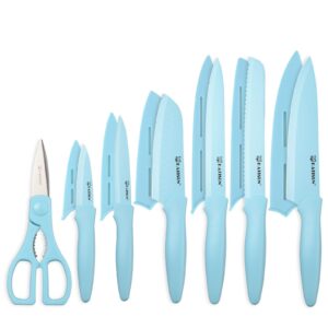 c452cf4c-ae2e-44d9-9e70-837e3c466f90.jpg Kitchen Knife Set With Guards, 13 Piece Blue Non-Stick Stainless Steel Boxed Knives Set, Anti-Rust And Dishwasher Safe, 6 Knives With 6 Blade Covers And Kitchen Shears