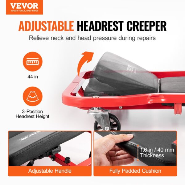 44 In Mechanic Garage Creeper 300 Lbs Capacity Automotive Rolling Creeper
