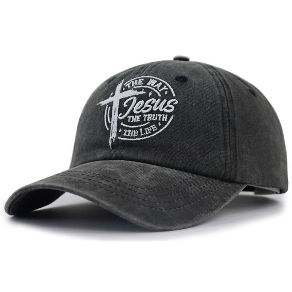 c8005945-3736-41cb-b308-e39cfca481a8.jpg 2pcs Vintage Washed Black Baseball Cap For Women Men, Jesus The Way The Truth The Life Cross Embroidered Faith Christian Hat