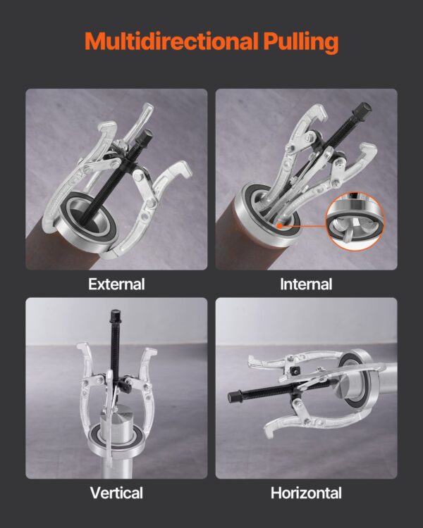 cafd7dc4-a455-45a8-a9da-d30d980398b4.jpg Gear Puller Set, 3 In/4 In/6 In/8 In 3 Jaw Bearing Puller With Reversible Jaws, 2 Jaw/3 Jaw Pulley Puller Tool, 4 PCS Heavy Duty Bearing Puller Tool Kit For Pulley Gear Bearing Flywheel Removal