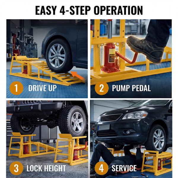 Auto Car Truck Service Ramps Lifts With Pedal, Garage Car Lift Hydraulic Ramps With Max. Lifting Force 5 Ton, Automotive Hydraulic Lift Repair Frame Lift 2 Pack Yellow Color