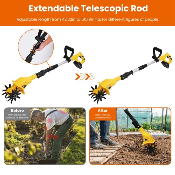 1 Set Cordless Electric Garden Tiller Cultivator With 20V Rechargeable Battery 3.93In Width 6.69In Depth 250RPM Max For Garden Yard Farm Lawn