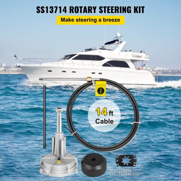 Boat Steering System, Outboard Steering Kit With Boat Steering Control Cable 14' Steering Cable Marine Steering System 3/4" Shaft