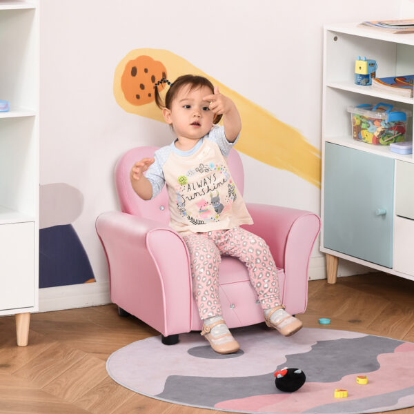 Kids Sofa Toddler Tufted Upholstered Sofa Chair Princess Couch Furniture with Diamond Decoration for Preschool Child, Pink