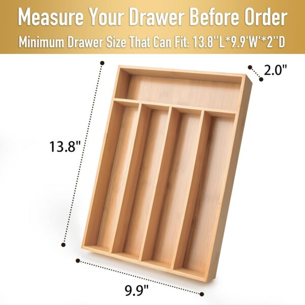 d949b073-5aeb-48fa-94fb-45e8c8e91c94.jpg Bamboo Silverware Organizer, 5 Slot Kitchen Drawer Utensil Holder, Cutlery And Flatware Organizer Tray For Spoons, Forks & Knives