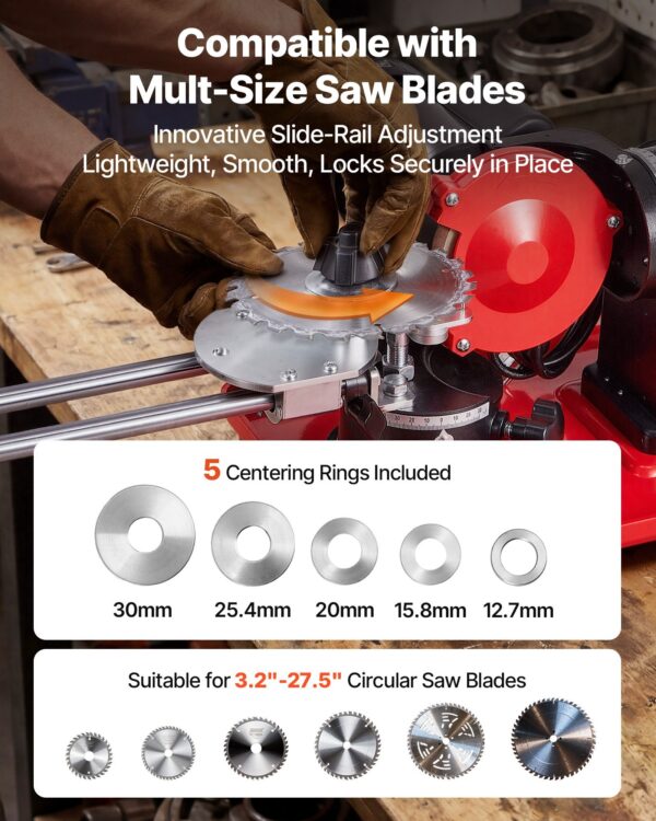 Circular Saw Blade Sharpener, 370W 3590RPM Rotary Angle Mill Grinder Sharpening Machine With 5" Grinding Wheel & 6 Saw Centerings - Fits Φ3.2" To Φ27.5" Circular Saw Blades