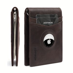 Mens Wallet Genuine Leather Slim Bifold Wallet With Airtag Holder, RFID Blocking, Front Pocket Wallet With Money Clip,ID Window Credit Card Holder