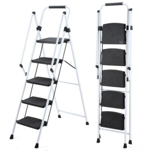 de38bf05-484e-4cc0-b117-9e94d722a331.jpg Ladder, Folding Ladder Stool, With Anti Slip Wide Pedals, Steel Ladder, With Safety Anti Slip Handle, Lightweight 330 Pound Portable Steel Ladder Stool In White 5 Steps